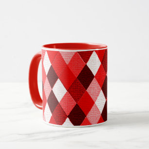 MARDI GRAS HARLEQUIN MÖNSTER Red Rosa White Rhombi Mugg