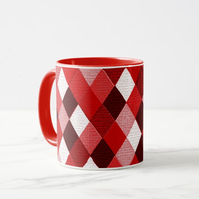 MARDI GRAS HARLEQUIN MÖNSTER Red Rosa White Rhombi Mugg (Framsida vänster)