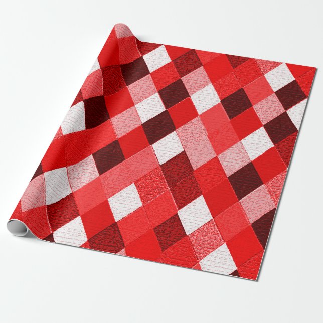 MARDI GRAS HARLEQUIN MÖNSTER Red Rosa White Rhombi Presentpapper (Utrullad)
