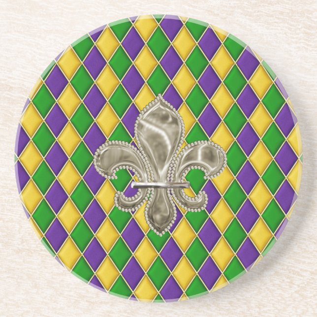 Mardi Gras Harlequin Mönster Underlägg w/Fleur de  (Framsidan)