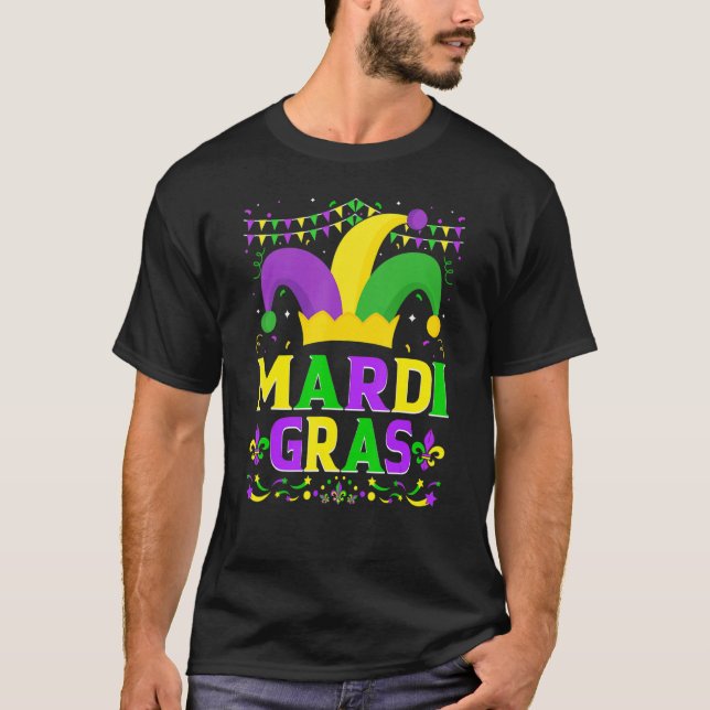 Mardi Gras Hat  Mardi Gras Beads Bling Costume 1 T Shirt (Framsida)