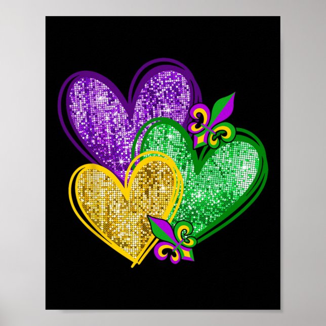 Mardi Gras Heart Fleur-de-lis Symbol Carnival Mana Poster (Framsidan)