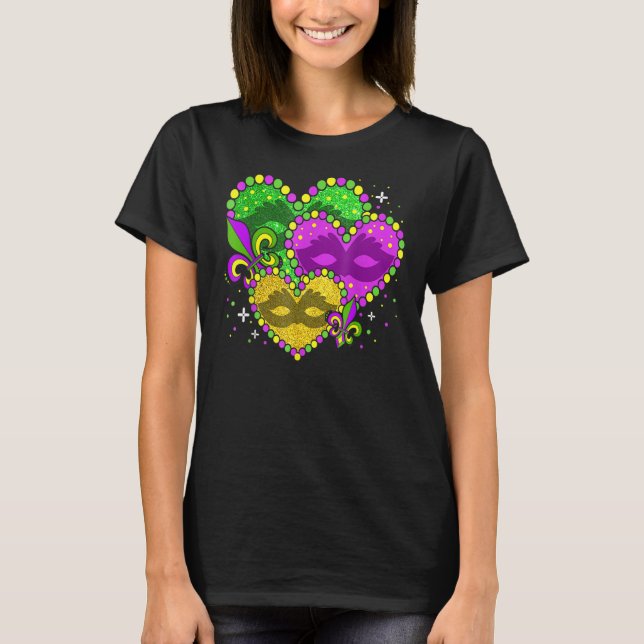 Mardi Gras Heart Fleur De Lys Symbol Funny Mardi G T Shirt (Framsida)