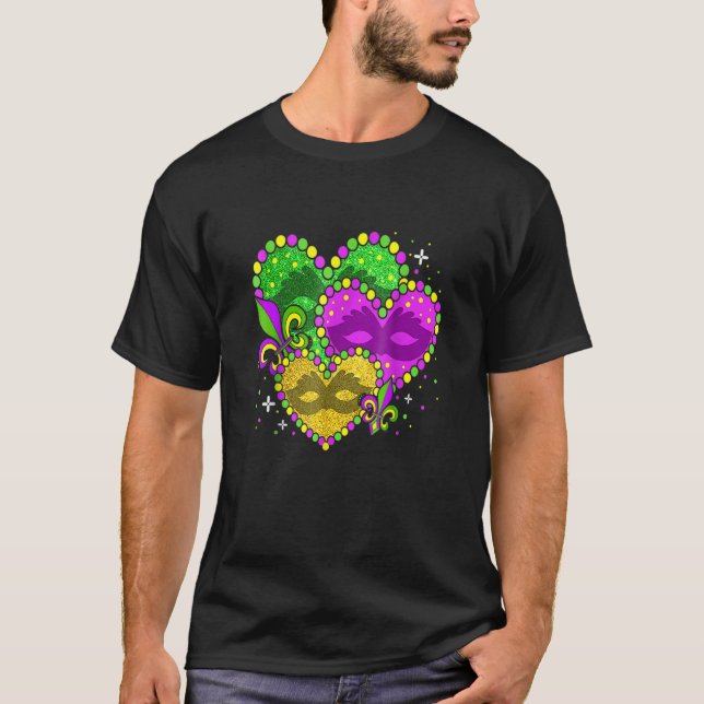 Mardi Gras Heart Fleur De Lys Symbol Funny Mardi G T Shirt (Framsida)
