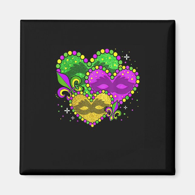 Mardi Gras Heart Fleur-de-lys Symbol Mardi Gras Magnet (Framsidan)