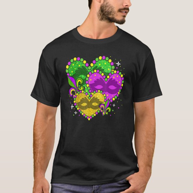 Mardi Gras Heart Fleur-de-lys Symbol Mardi Gras T Shirt (Framsida)