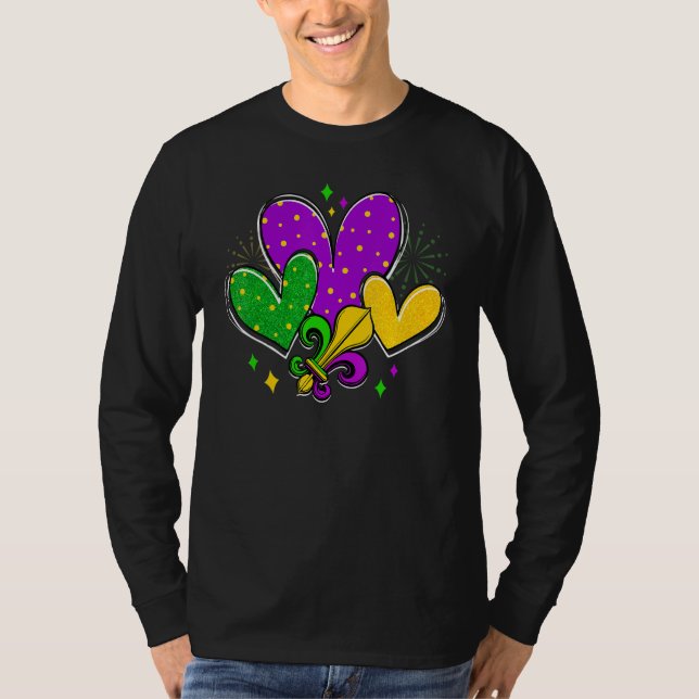 Mardi Gras Hearts Love Mardi Gras Fleur De Lys Fes T Shirt (Framsida)