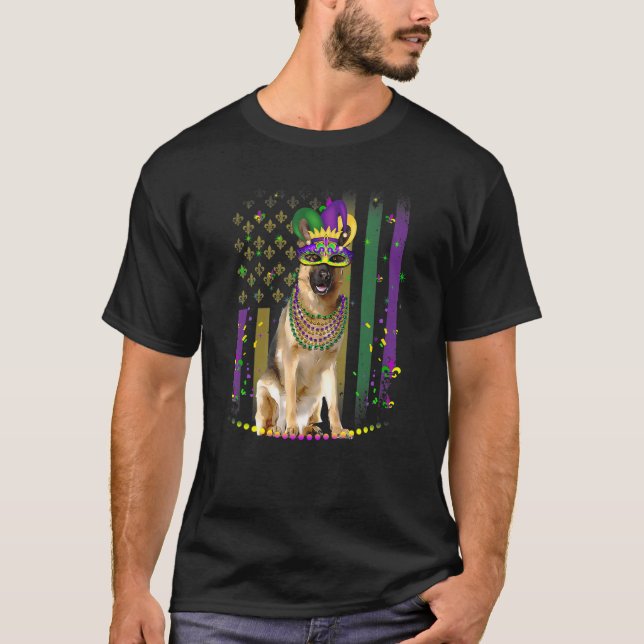 Mardi Gras Hund Carnival German Shepherd Hund Jest T Shirt (Framsida)