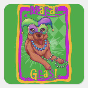 Mardi Gras Hund Fyrkantigt Klistermärke