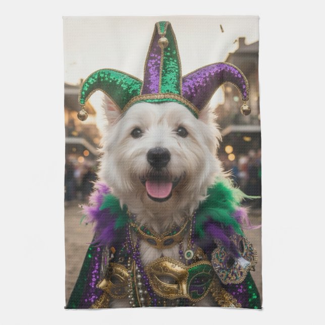 Mardi Gras Hund Kostym för Narraktig Kökshandduk (Vertikal)