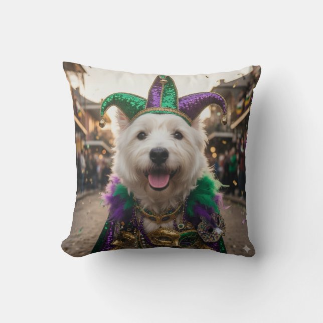 Mardi Gras Hund Kostym för Narraktig Kudde (Framsida)
