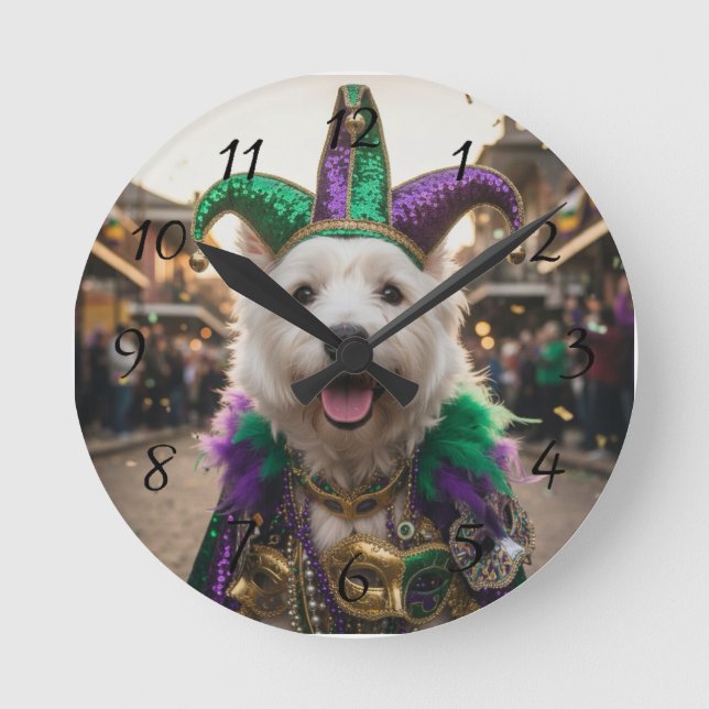 Mardi Gras Hund Kostym för Narren Rund Klocka (Framsida)
