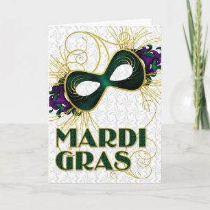Mardi Gras i Violet Guld Grönt Mask Kort