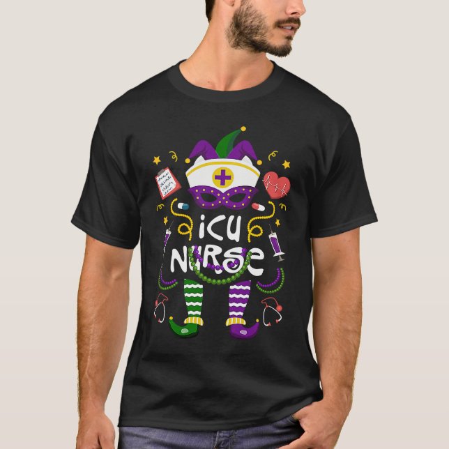 Mardi Gras ICU Nurse Women Costume Mardi Gras Nurs T Shirt (Framsida)