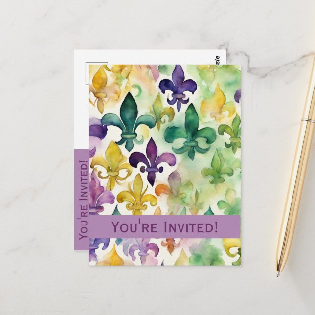 Mardi Gras-inbjudan Vykort (Fram/Back In Situ)