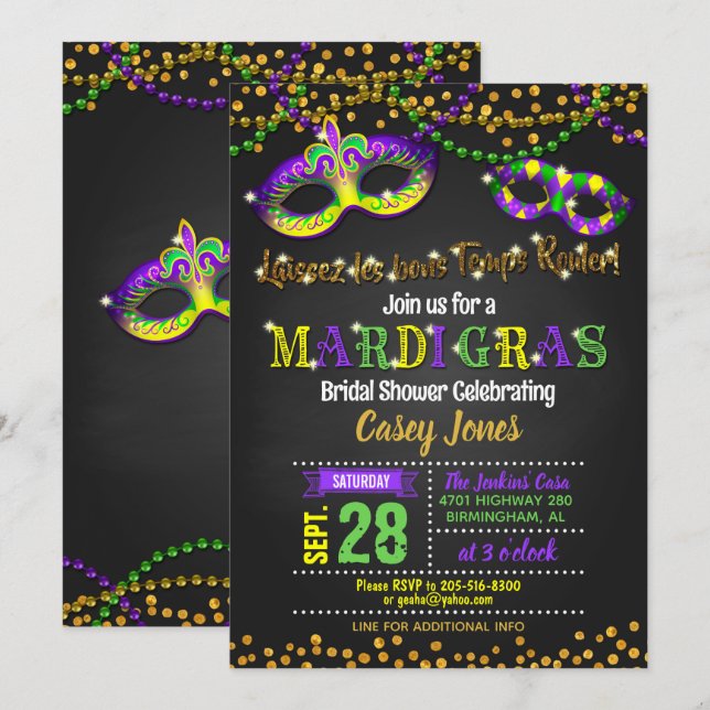 Mardi Gras Inbjudningskort för möhippan (Fram/baksida)