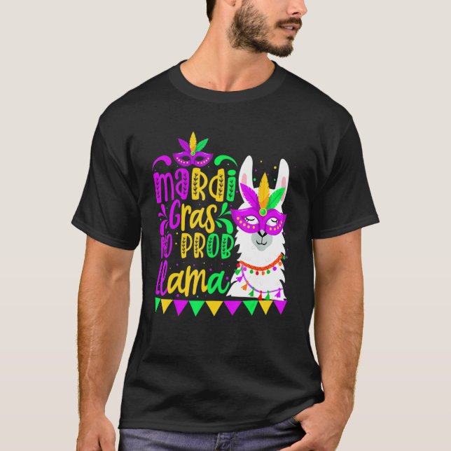 Mardi Gras Inga Problem Lama Alpaca Roligt Karneva T Shirt (Framsida)