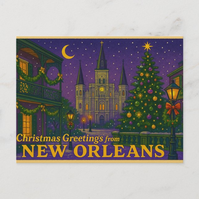 Mardi Gras Inspired New Orleans Christmas Postcard Vykort (Framsida)