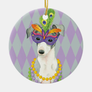 Mardi Gras Italienska Greyhound Julgransprydnad Keramik
