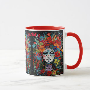 Mardi Gras jag är Woman Add Namn Flower Headdress Mugg