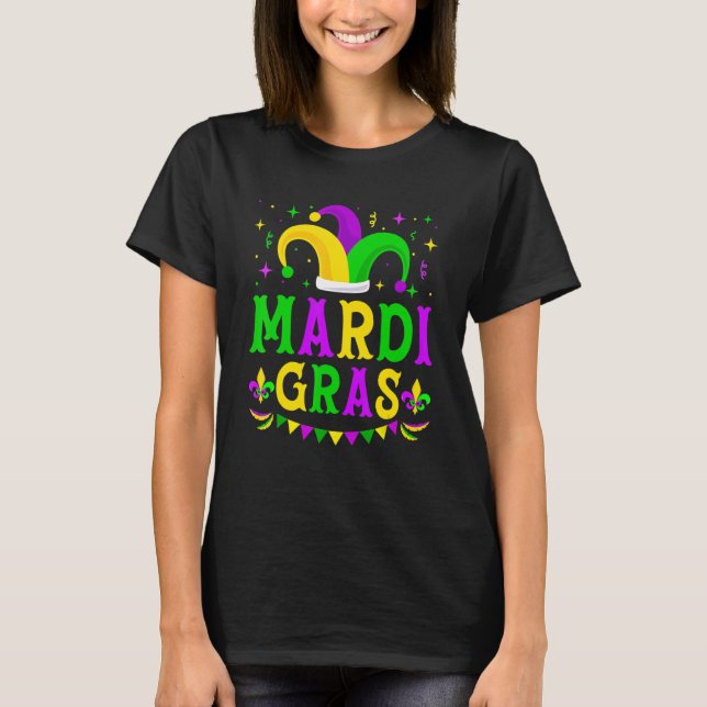 Mardi Gras Jester Hat Funny Parad Costume Manar Wo T Shirt (Framsida)