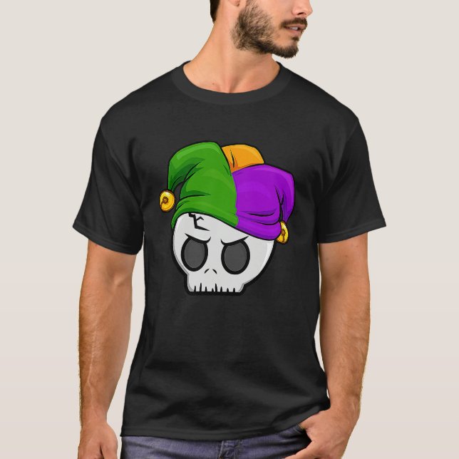 Mardi Gras Jester Skull  New Orleans Carnival Para T Shirt (Framsida)