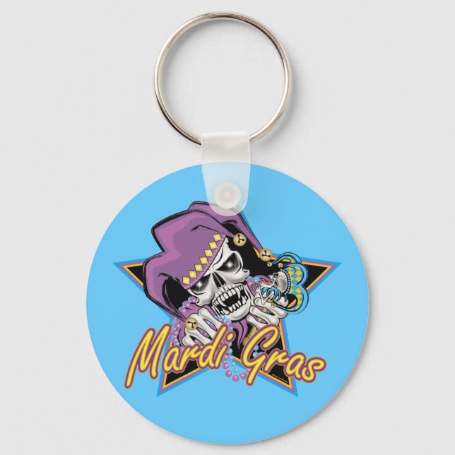 Mardi Gras Jester Skull Nyckelring (Framsida)
