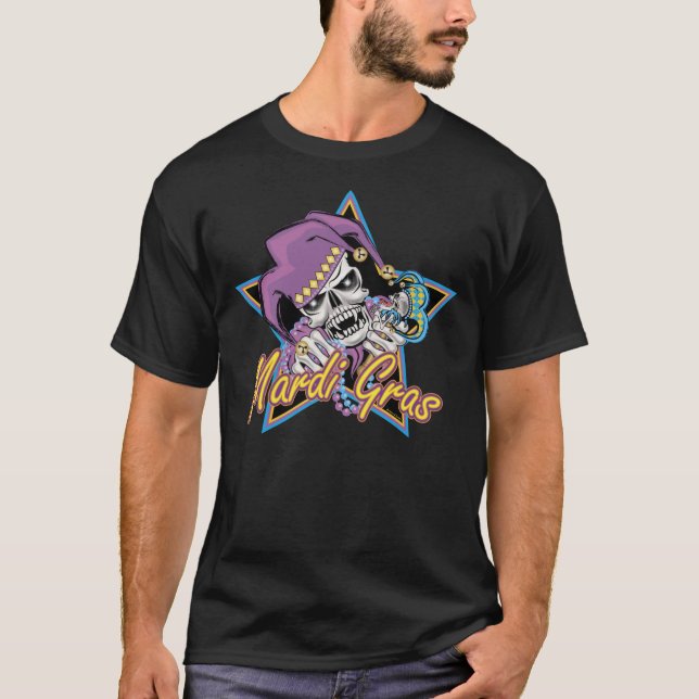 Mardi Gras Jester Skull Tee Shirt (Framsida)