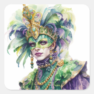 Mardi Gras Jester Sticker Fyrkantigt Klistermärke