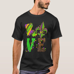 Mardi Gras Kärlek Fleur De Lis Leopard Costume T Shirt