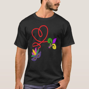 Mardi Gras Kärlek Heart Mask och Fleur De Lis 1 T Shirt