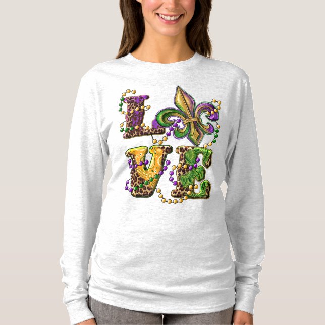 Mardi Gras Kärlek-tecken med Fleur de Lis T Shirt (Framsida)