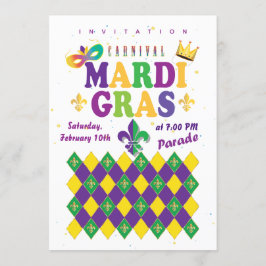 Mardi Gras Karneval Fleur de Lis Diamant Harlekin Inbjudningar