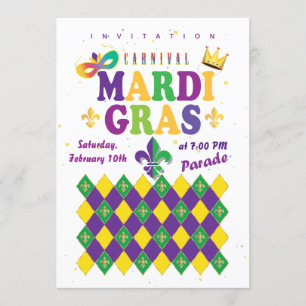 Mardi Gras Karneval Fleur de Lis Diamant Harlekin Inbjudningar