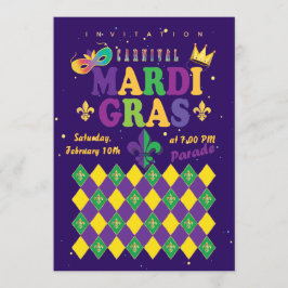 Mardi Gras Karneval Fleur de Lis Diamant Harlekin Inbjudningar