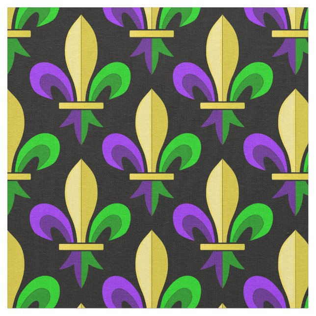 Mardi Gras Karneval Fleur De Lis på svart Tyg (Närbild)