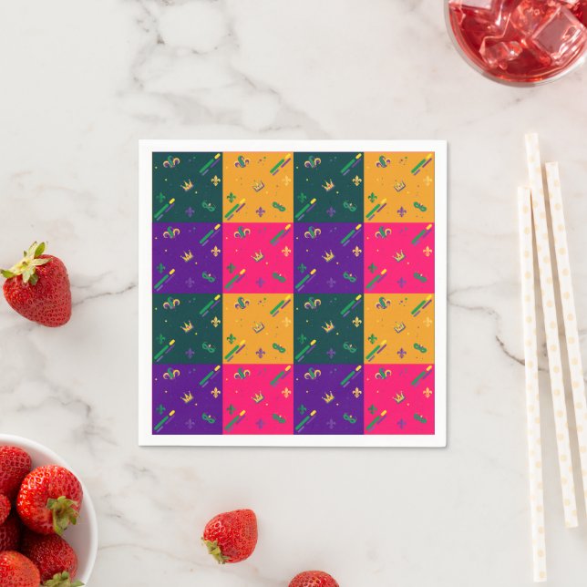 Mardi Gras Karneval Harlekin Fleur de Lis Diamant Pappersservett (Insitu)