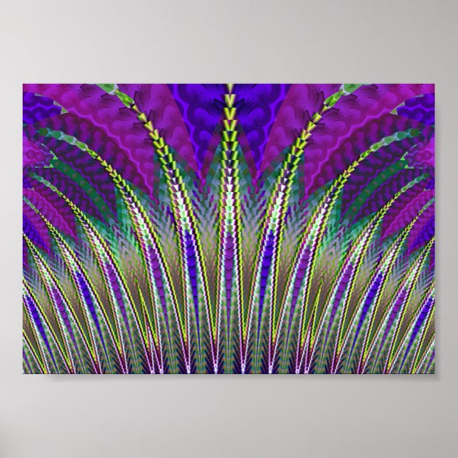 Mardi Gras-karneval Lila och Grön Fraktal Poster (Framsidan)