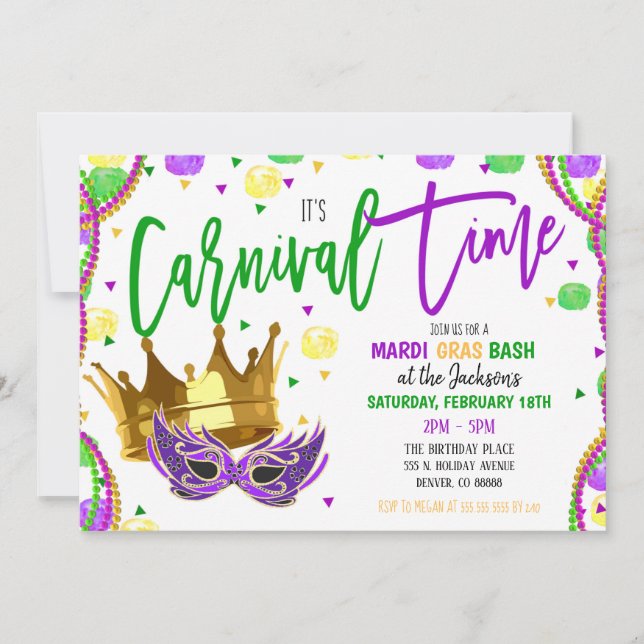 Mardi Gras karnevalfest inbjudan (Framsida)