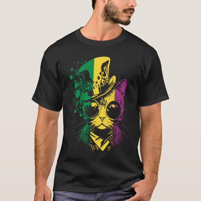 Mardi Gras Katt T Shirt (Framsida)