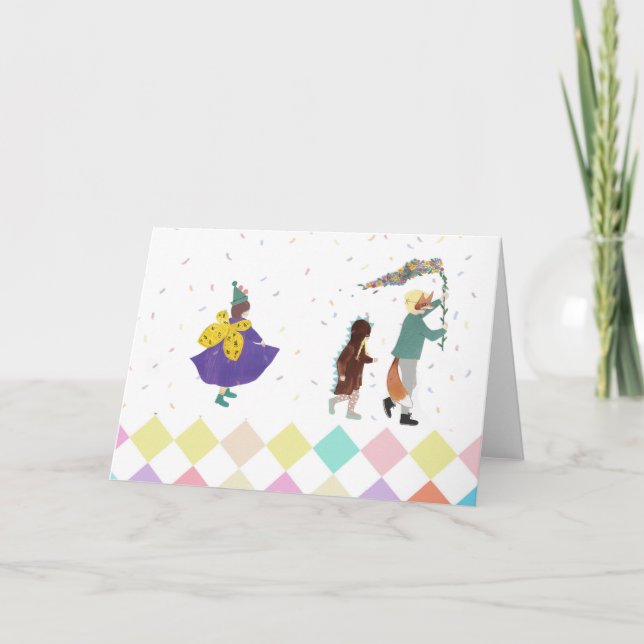 Mardi Gras Kids Carnival Vår Illustration Kort (Framsida)