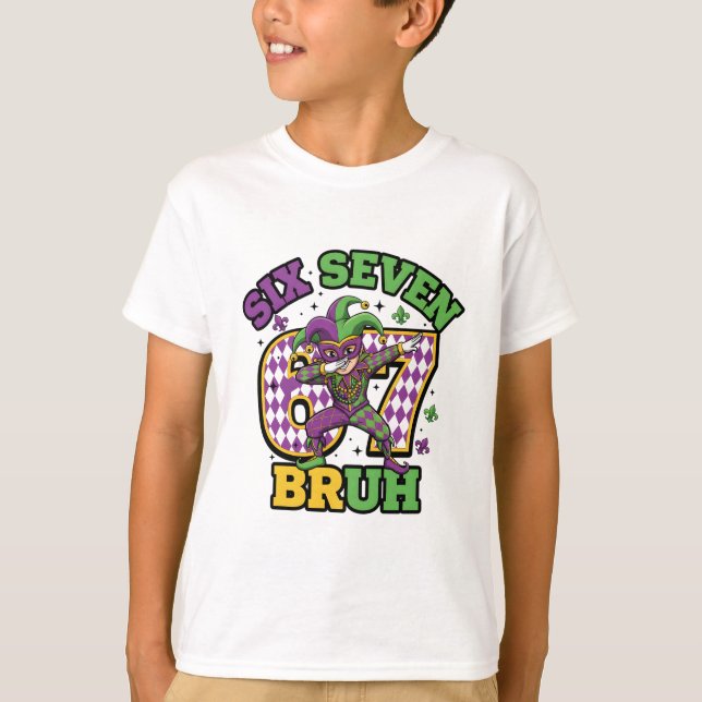 Mardi Gras Kids Dabbing Jester Six Seven Bruh T Shirt (Framsida)
