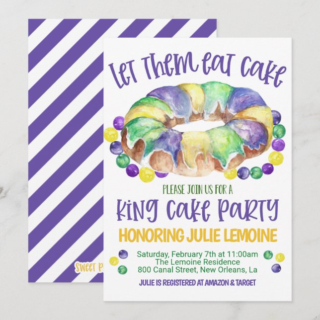 Mardi Gras King Cake Festlig Inbjudan (Fram/baksida)