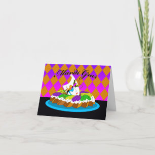 Mardi Gras, King Cake med mask Kort