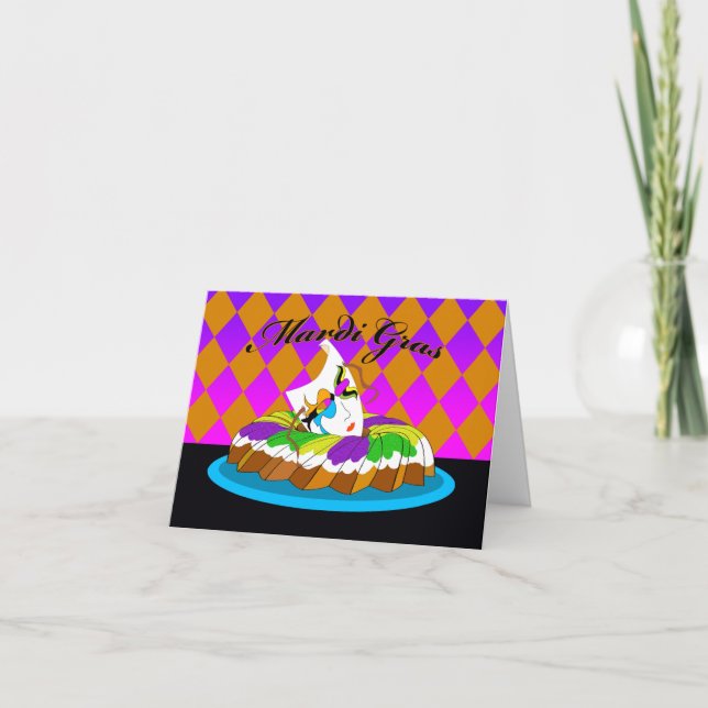 Mardi Gras, King Cake med mask Kort (Framsida)