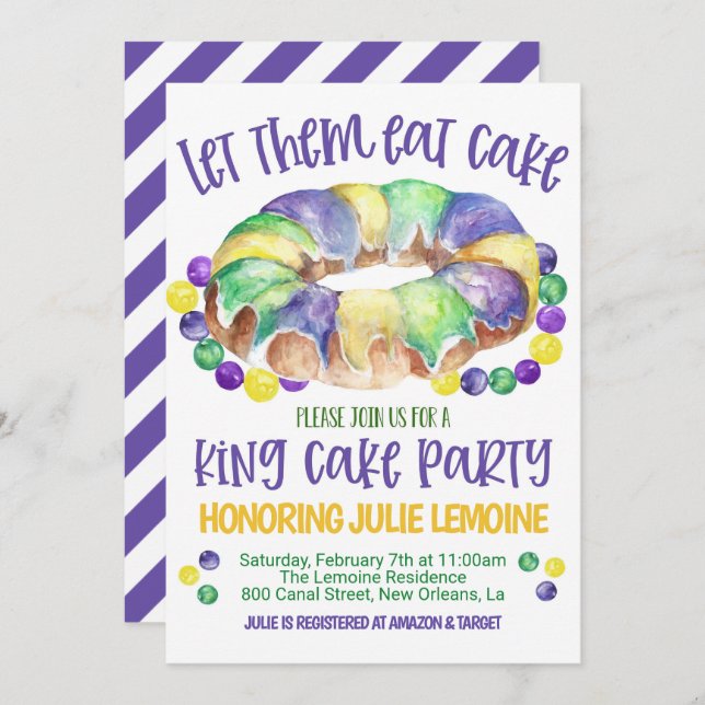 Mardi Gras King Cake Party Invitation Inbjudningar (Fram/baksida)