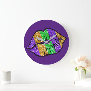 Mardi Gras Kiss Wall Clock Stor Klocka
