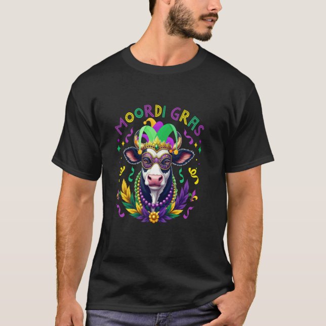 Mardi Gras Ko Ljud Maskerade Pärlor Bonde Parader  T Shirt (Framsida)