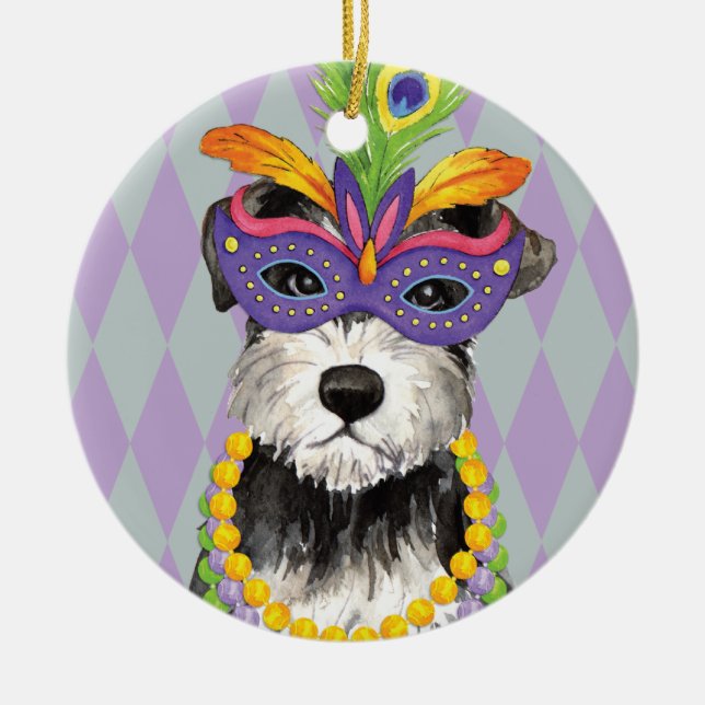 Mardi Gras kortkortSchnauzer Julgransprydnad Keramik (Framsidan)