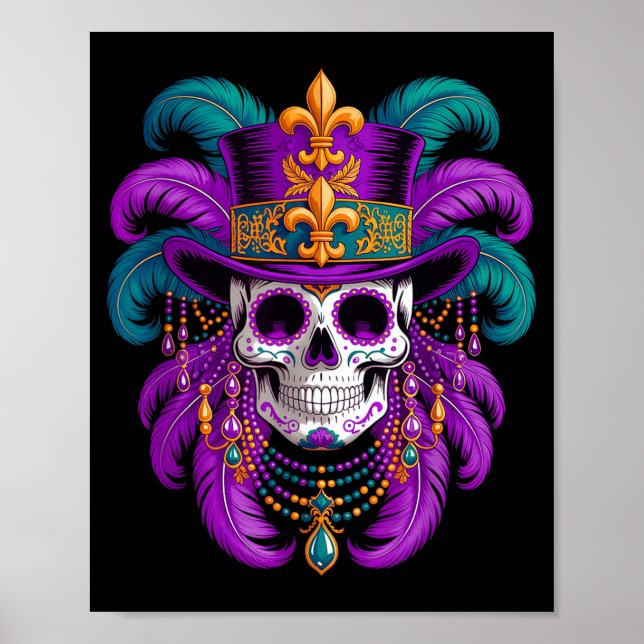 Mardi Gras-kostym Socker Skalle Illustration Poster (Framsidan)